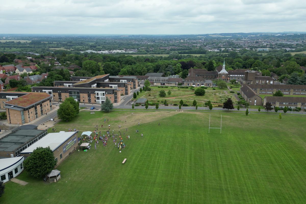 Aerial view over Harcourt Hill towards the city